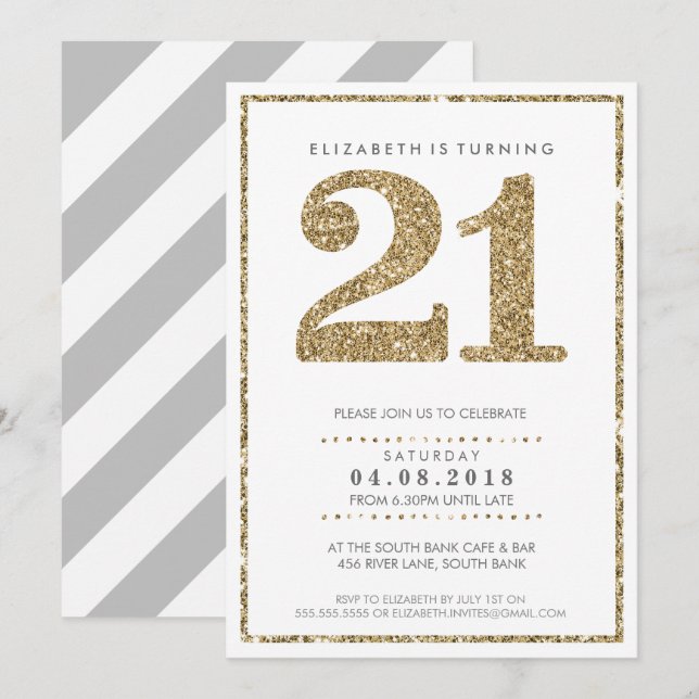 Convites GRANDE NÚMERO DE IDADE CONVIDAR 21 brilhantes de o (Frente/Verso)