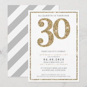 Convites GRANDE NÚMERO DE IDADE CONVIDAR 30 brilhos de ouro