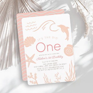 Convites Grande Onda Rosa Menina Aniversário de 1 ano