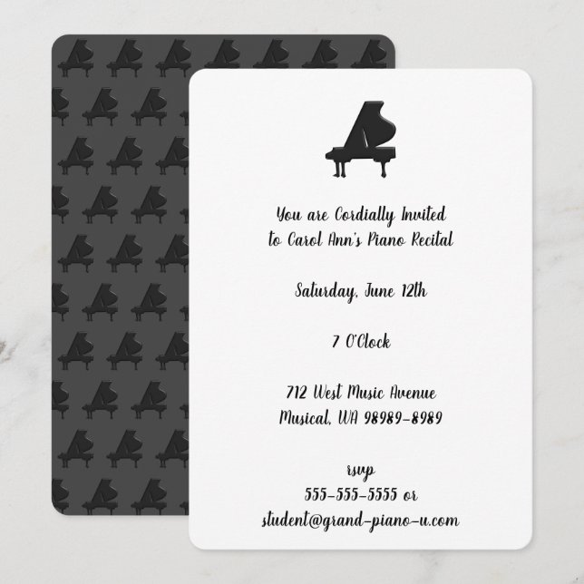 Convites Grande Piano Considerando Repetição Elegante (Frente/Verso)