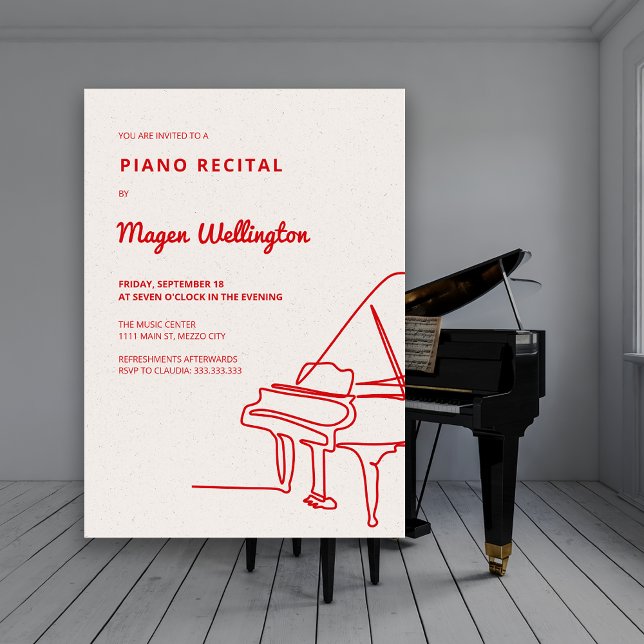 Convites Grande Piano de Desenho em Linha Moderna Considera (Modern Line Drawing Grand Piano Recital Invitation)