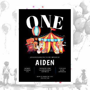 Convites Grande primeiro aniversario Preto Superior do Circ