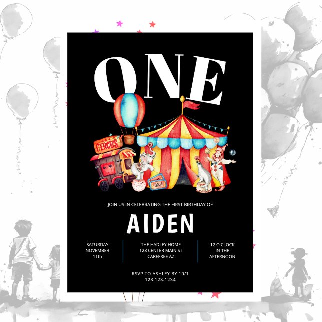 Convites Grande primeiro aniversario Preto Superior do Circ (Criador carregado)