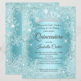 Convites Grande Quinceanera Floco de Neve Azul-turquesa Inv