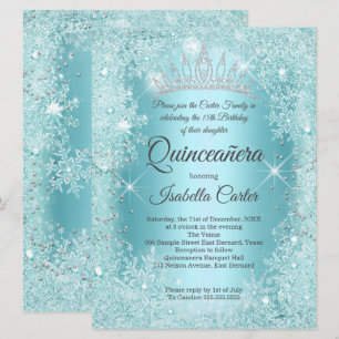Convites Grande Quinceanera Floco de Neve Azul-turquesa Inv