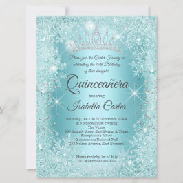 Convites Grande Quinceanera Teal Snowflake Winter Wonderlan
