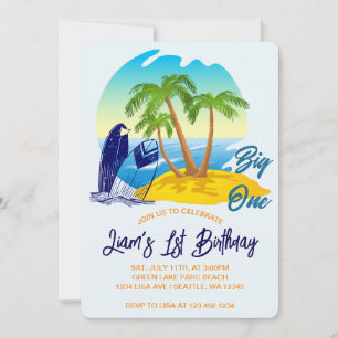 Convites Grande Tema de Praia para Menino no Aniversário co