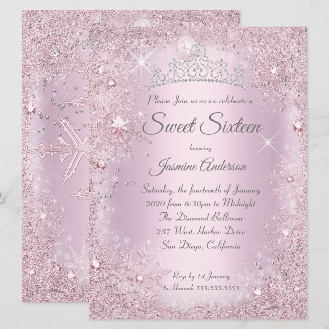 Convites Grande Tiara Cor-de-Rosa Prata Natal Magnífico Swe (Frente/Verso)