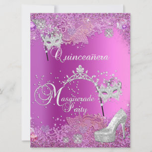 Convites Grande Tiara Rosa de Mascarada Quinceanera Festa d