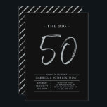 Convites Grandes Cinquenta | Festa de aniversário prateada<br><div class="desc">Celebre seu dia especial com este simples convite de aniversário 50º na moda. Este design apresenta um script de pincel "The Big 50" com um layout limpo em uma combinação de cores preta e prateada. Há mais designs e suprimentos de festas disponíveis no meu compro,  BaraBomDesign.</div>
