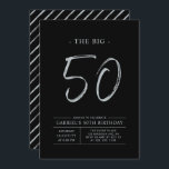 Convites Grandes Cinquenta | Festa de aniversário prateada<br><div class="desc">Celebre seu dia especial com este simples convite de aniversário 50º na moda. Este design apresenta um script de pincel "The Big 50" com um layout limpo em uma combinação de cores preta e prateada. Há mais designs e suprimentos de festas disponíveis no meu compro,  BaraBomDesign.</div>