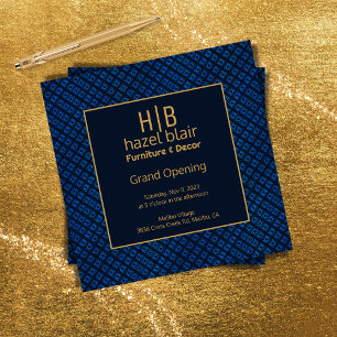 Convites Grandes empresas Douradas Monogramas Blue Squares