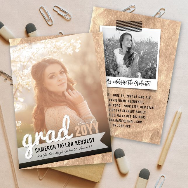 Convites Grandes Rabiscos de Graduado em Bronze Festa de Fo (Criador carregado)