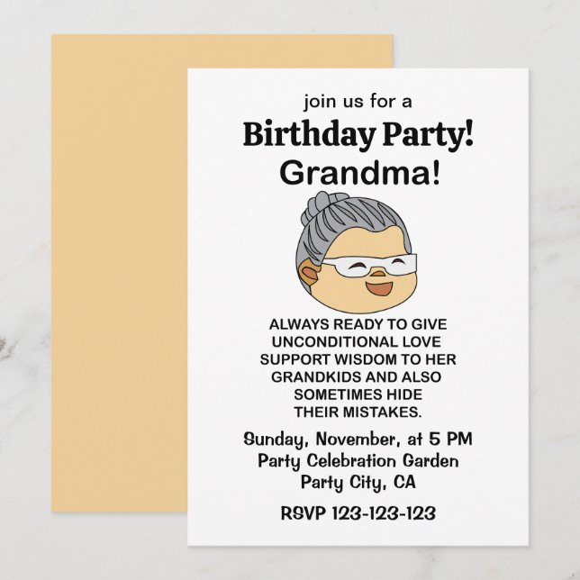 Convites Grandma Grandmother Birthday Party (Frente/Verso)