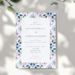 Convites Grandmillenial Floral Pattern Wedding<br><div class="desc">A pretty cottagecore style wedding invitation with a floral folk tile pattern in navy,  dusty pink, ,  mustard,  and teal.</div>