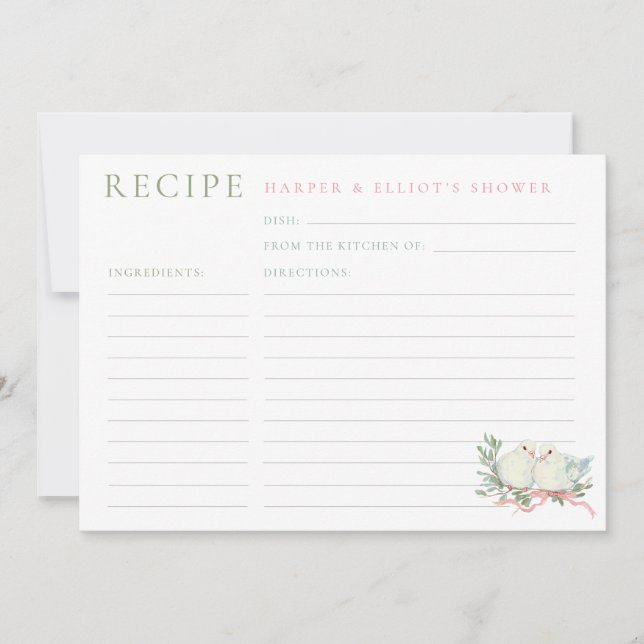Convites Grandmillenial Love Birds Shower Recipe Card (Frente)