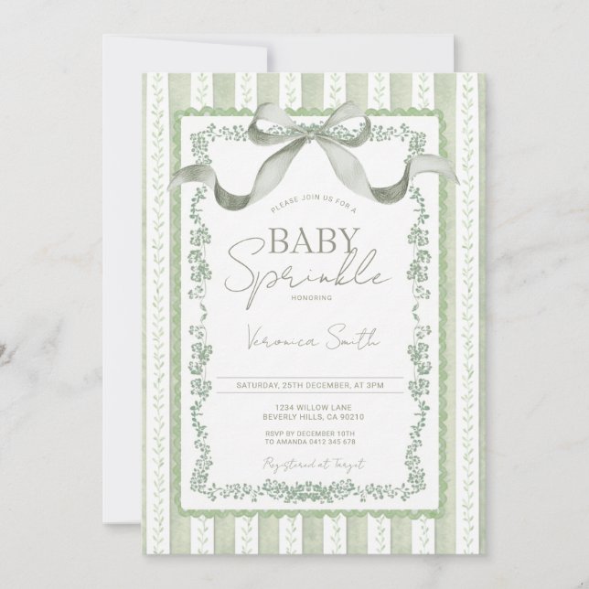 Convites Grandmillenial Sage Botânico Baby Sprinkle  (Frente)