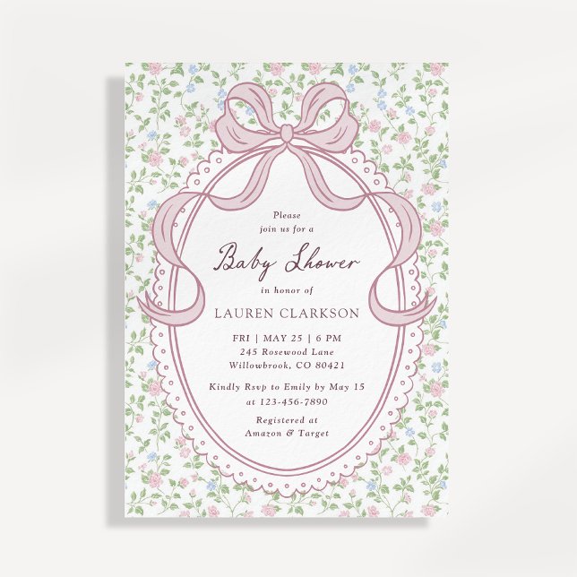 Convites Grandmillennial Bow Baby Shower Invitation (Criador carregado)