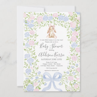 Convites Grandmillennial Bunny Rabbit baby shower invite