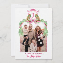 Convites Grandmillennial Christmas Leopard Monogram Photo