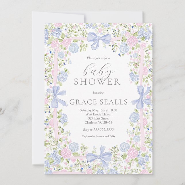 Convites Grandmillennial Pink and Blue baby shower invite (Frente)