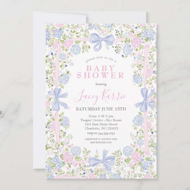 Convites Grandmillennial Pink and Blue baby shower invite (Frente)