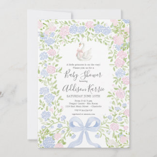 Convites Grandmillennial Swan baby shower invite