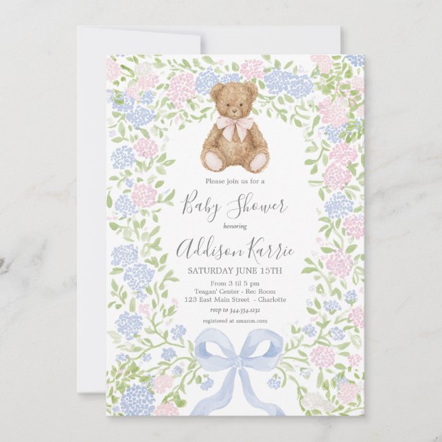 Convites Grandmillennial Teddy Bear baby shower invite (Frente)