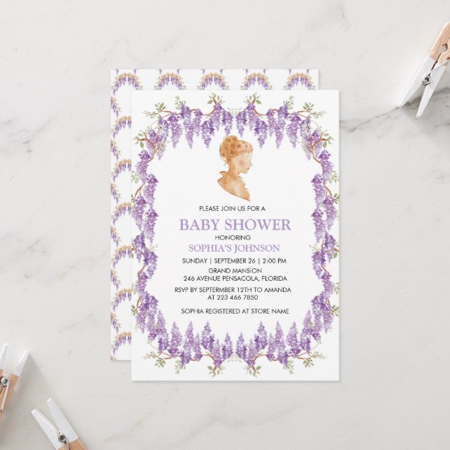Convites Grandmillennial Wisteria Baby Shower Invitation (Frente/Verso In Situ)