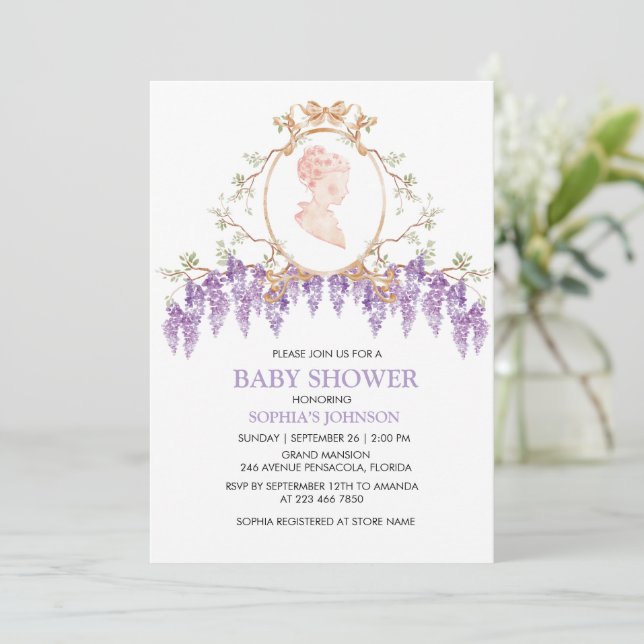 Convites Grandmillennial Wisteria Baby Shower Invitation (Em pé/Frente)