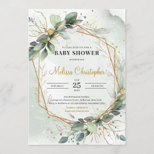 Convites Granulado cerâmico dourado geométrico Bebê