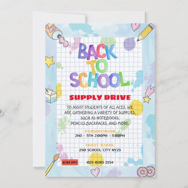 Convites Graph Paper Back to School Supply Drive Fundraise (Frente)