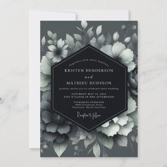 Convites Graphite Shadowy Bloom Wedding (Frente)