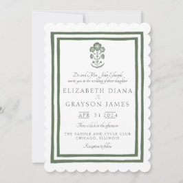 Convites Grass Green Botanical Block Print Wedding