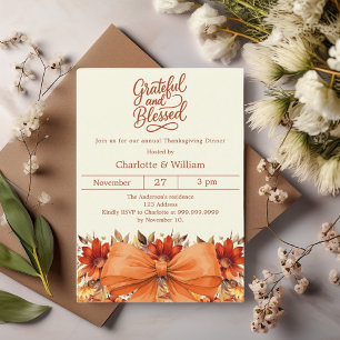 Convites Grateful arco floral laranja, dia de Ação de Graça