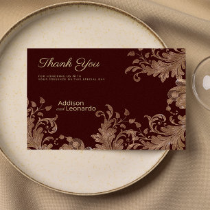 Convites Gratidão de renda floral de luxo em burgundy glamo