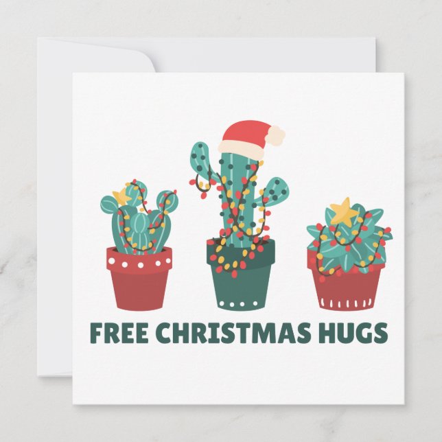 Convites Grátis Abraços De Natal Plantas Engraçadas De Cact (Frente)