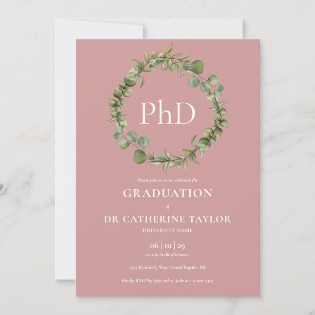 Convites Grau de PhD Dusty Rose Garland Graduação (Frente)