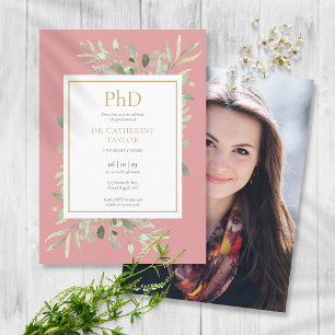 Convites Grau de PhD Dusty Rose Greenery Foto Graduação