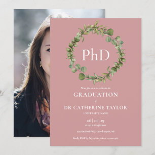 Convites Grau de PhD Grinalda Rosa Empoeirada Foto Graduaçã