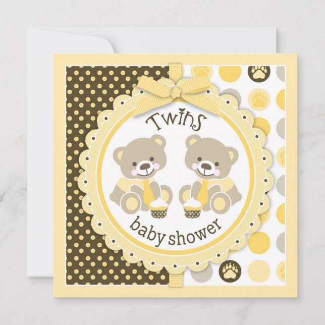 Convites Gravatas de Ursos de Teddy Gêmeos (Frente)