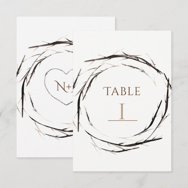 Convites Gravetos Galhos Ramos Coroa Número da Mesa (Frente/Verso)