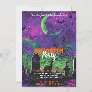 Convites Graveyard Crosses Crescent Moon Halloween