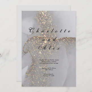 Convites Gray Glitter Elegant  Ink Wedding Invitation