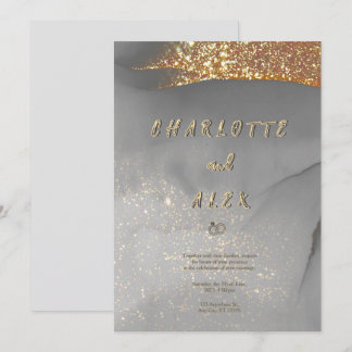 Convites Gray Gold Glitter Chic Ink Wedding Invitation