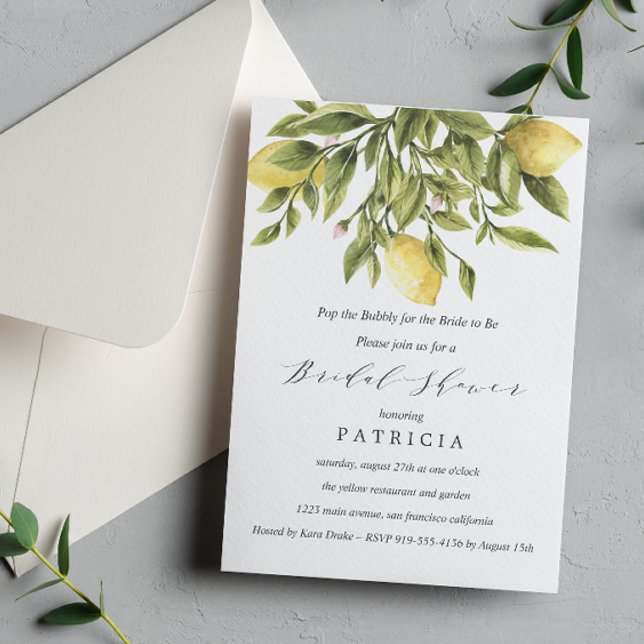 Convites Gray | Lemons and Foliage Wedding Bridal Shower (Criador carregado)