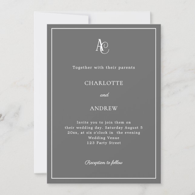 Convites Gray modern monogram wedding (Frente)