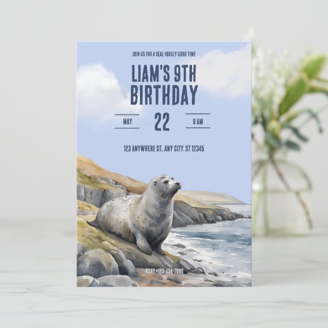 Convites Gray Seal Birthday Invitation (Em pé/Frente)