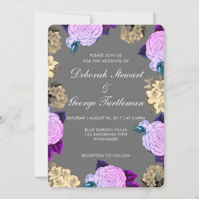 Convites Gray Violet Floral Wedding Invitation (Frente)