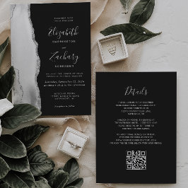 Convites Gray White Silver Agate Slate QR Code Wedding